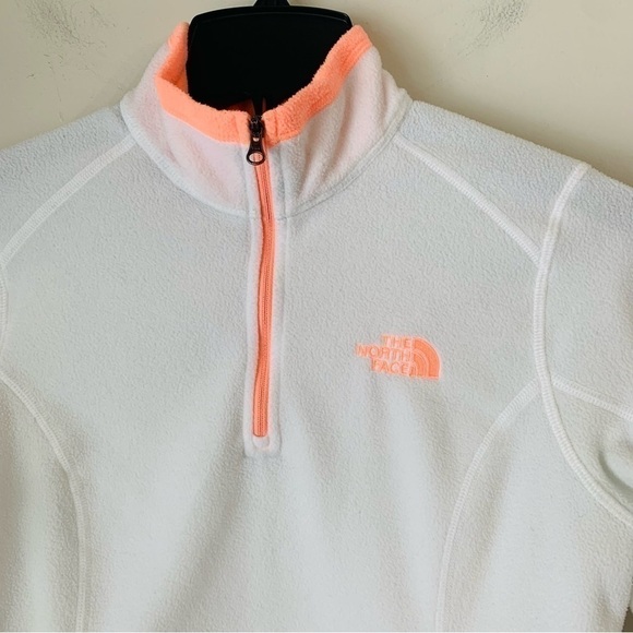 THE North Face woman’s quarter Zip up Fleece Sweater White highlighter Orange XS - Picture 2 of 14